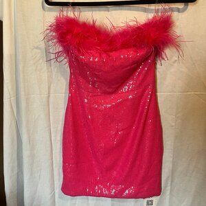 Roto Sequin Feather Mini Dress